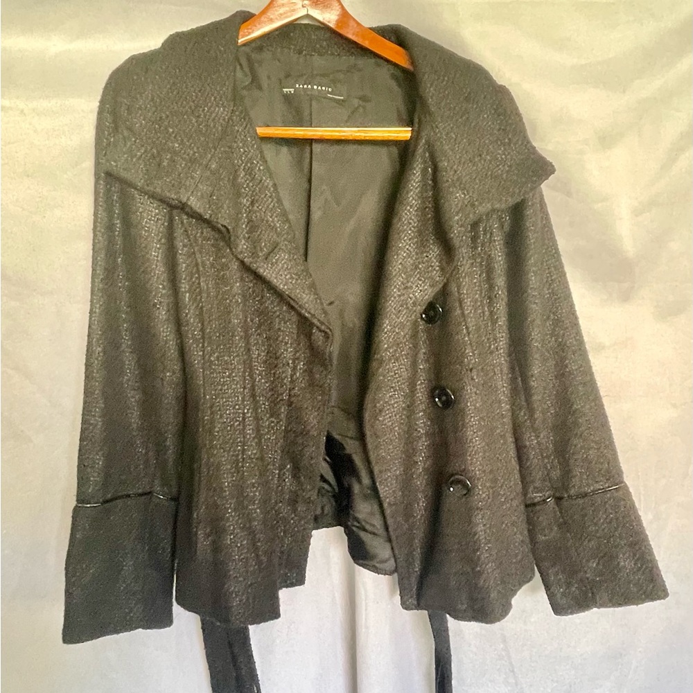 Zara Basic Black Jacket Outerwear Size Large Butt… - image 4